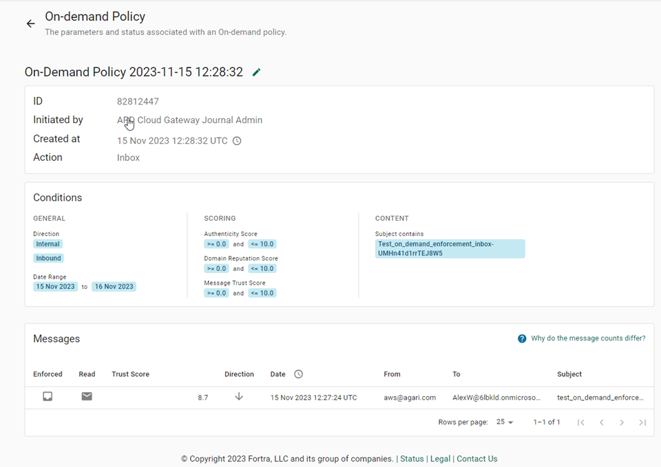 In-progress status of an on-demand policy.