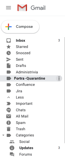 Sample Quarantine folder in Gmail.