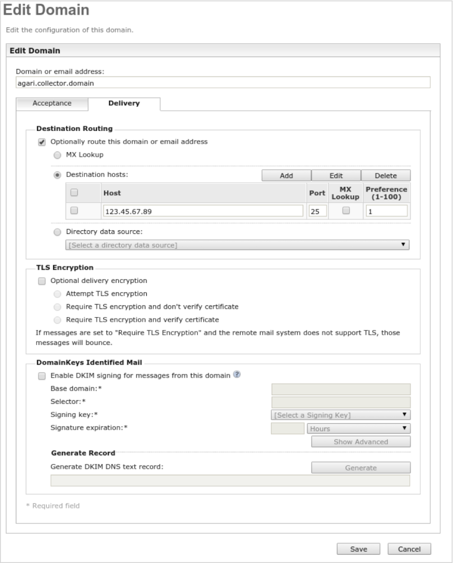 Example for configuring multiple host rows for load balancing.