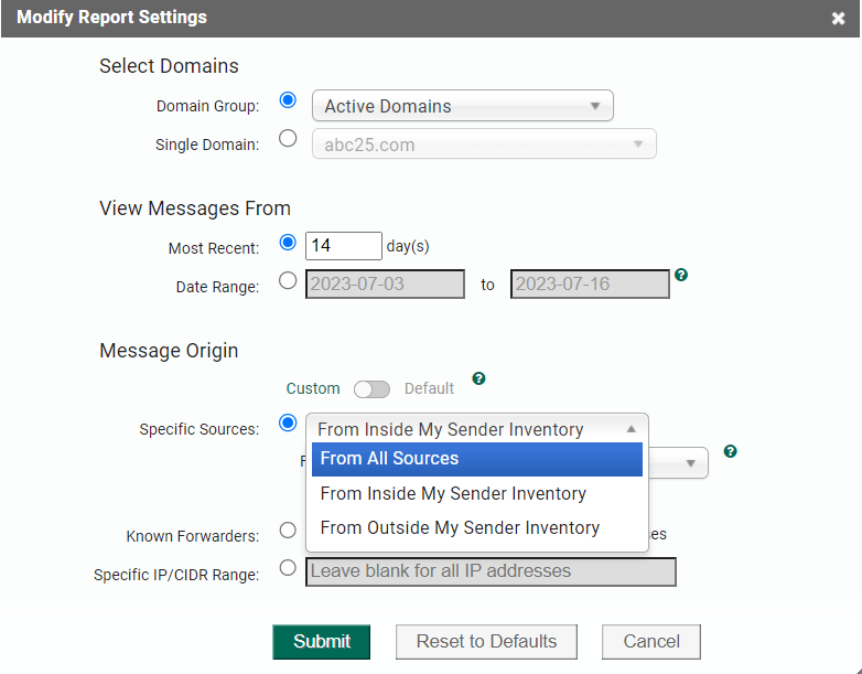 Modify report settings Modify report settings
