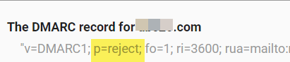 Example of DMARC reject record.