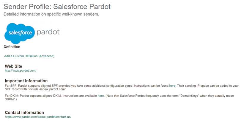 Sender Profile details for Salesforce