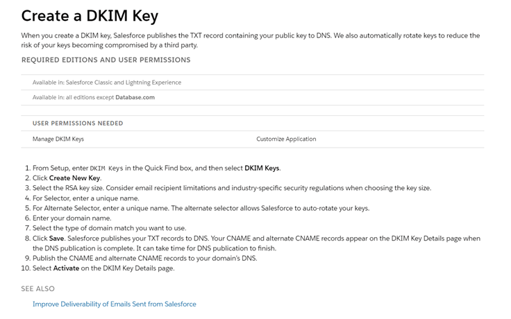Salesforce DKIM documentation
